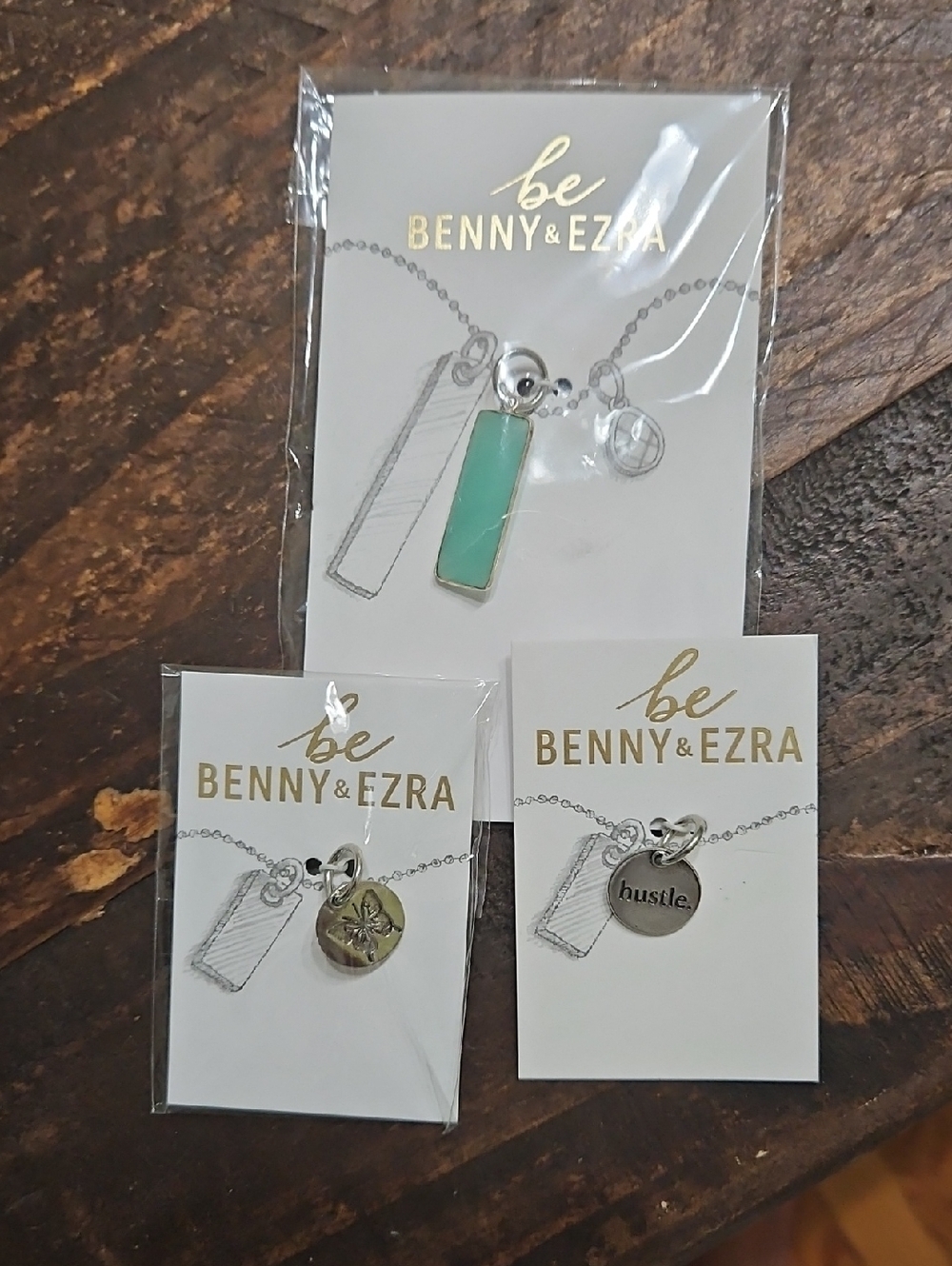 Be Mint Bar Pendant Necklace in Mint Green, Butterfly & Hustle Necklace Charms